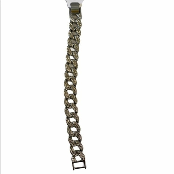 Inlaid Crystals Thick Cuban Chain Bracelet 7in - Picture 1 of 8